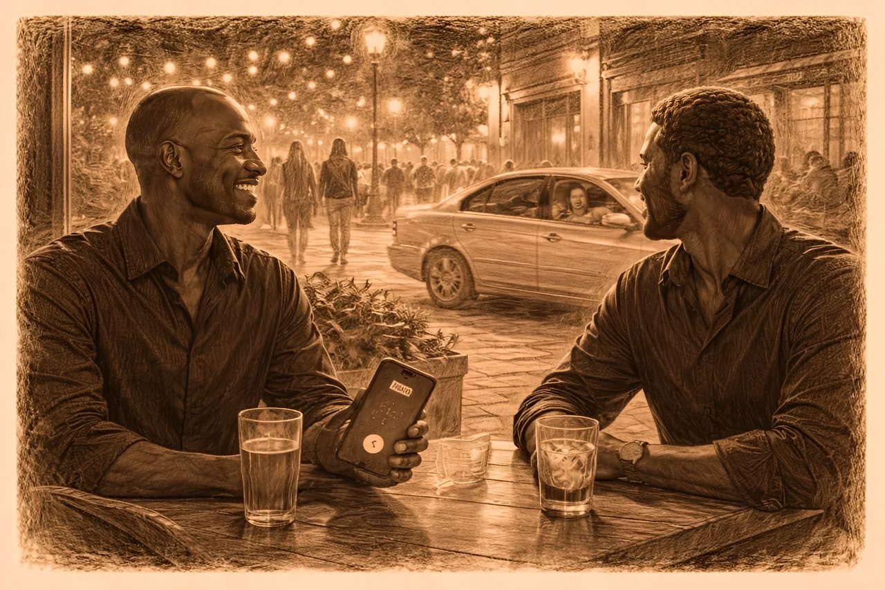 Friends enjoying drinks at night