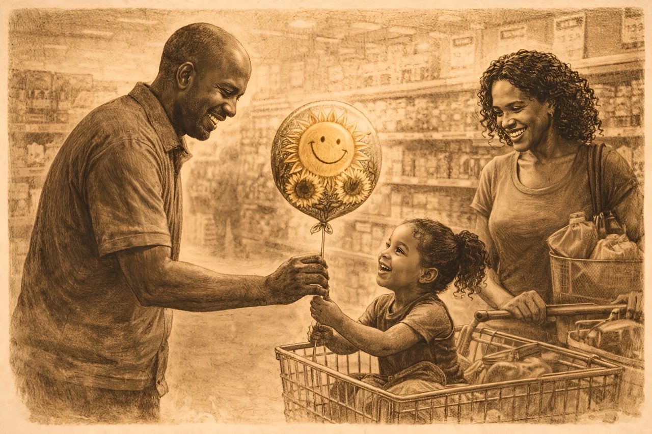 Happy family in grocery store