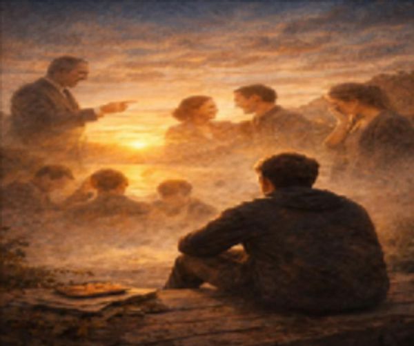 Person reflecting on memories at sunset.